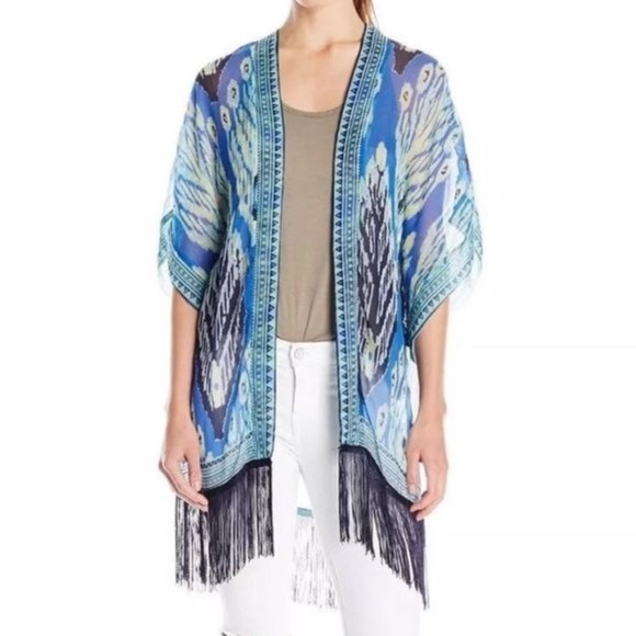 New Theodora & Callum Cobalt Feathers Kimono -K24 - Picture 1 of 2